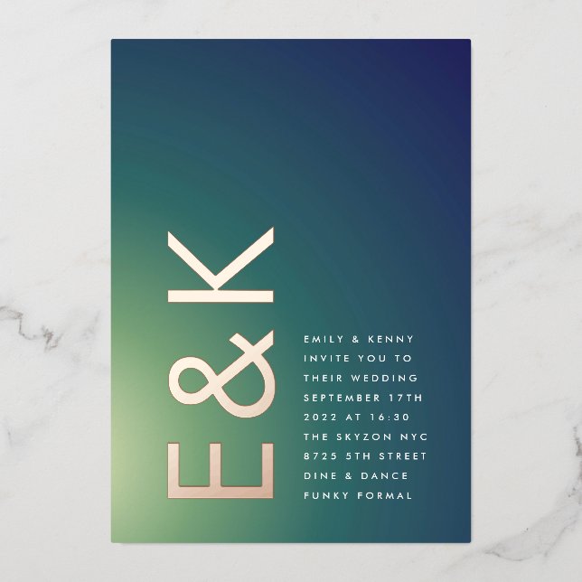 Invitation En Aluminium Mariage Ombre Vert Vert Ultra Moderne (Recto)