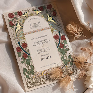 Invitation En Aluminium Mariage Or Bourgogne Sarcelle Économisez la Date