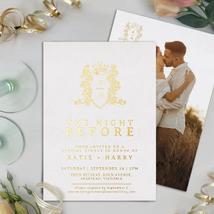 Invitation En Aluminium Mariage or monogramme de la Couronne la veille