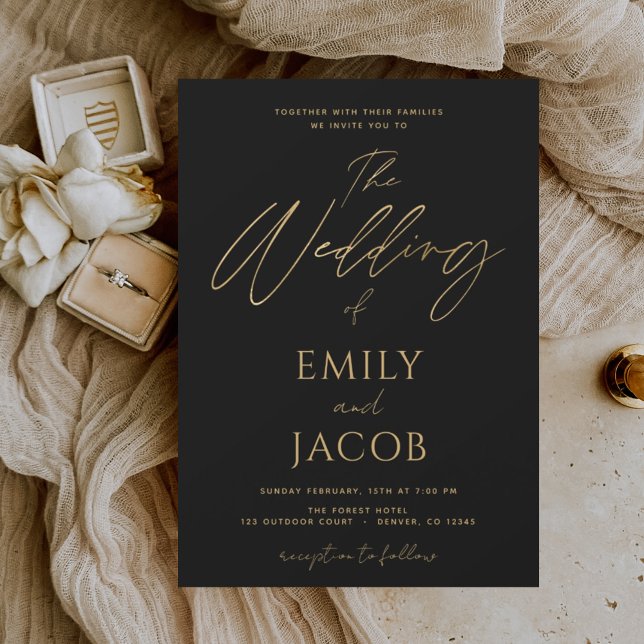 Invitation En Aluminium Mariage Or Noir Typographie Moderne Écriture Invit (Créateur téléchargé)