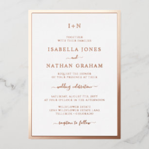 Invitation En Aluminium Mariage or Rose monogramme