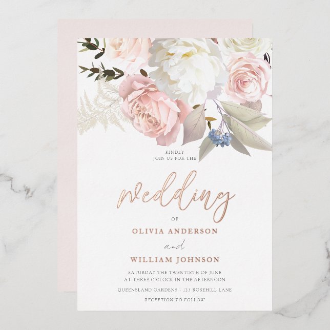 Invitation En Aluminium Mariage or Rose rose et blanc (Recto/Verso)