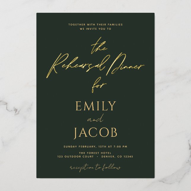 Invitation En Aluminium Mariage Or Vert Typographie Moderne Script (Recto)