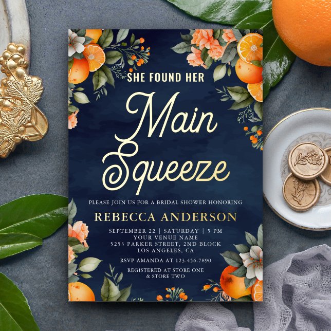 Invitation En Aluminium Mariage orange mandarine Navy Main Squeeze (Créateur téléchargé)