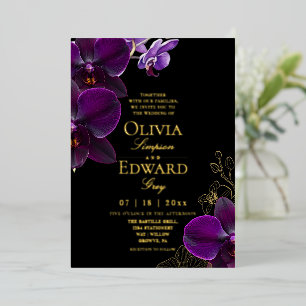 Invitation En Aluminium Mariage Orchidée Fleur Tropicale Noir Humeur Pourp