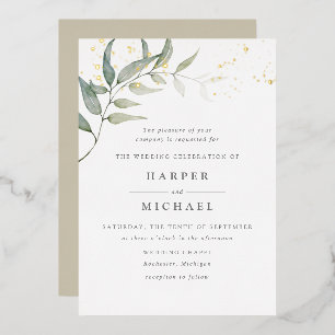 Invitation En Aluminium Mariage paillettes or feuille aquarelle