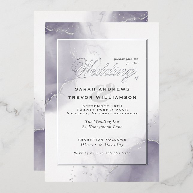 Invitation En Aluminium Mariage Pale Plum Argent Abstrait (Recto/Verso)