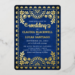 Invitation En Aluminium Mariage Papier Picado Navy