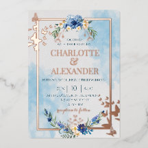 Mariage papillon élégant floral bleu en feuille mé