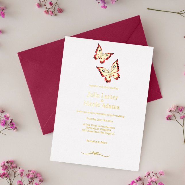 Invitation En Aluminium Mariage Papillon Orange Brûlé Doré (Créateur téléchargé)