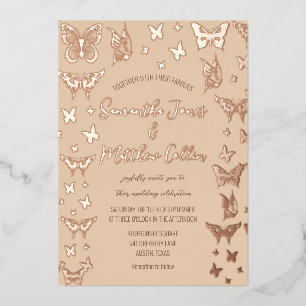 Invitation En Aluminium Mariage Papillons Bohème Rose Or Feuille