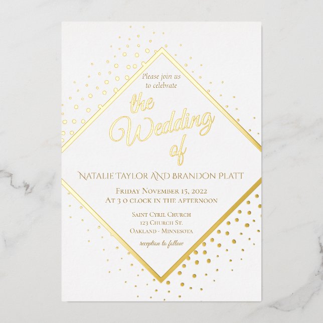 Invitation En Aluminium Mariage parties scintillant or classique (Recto)