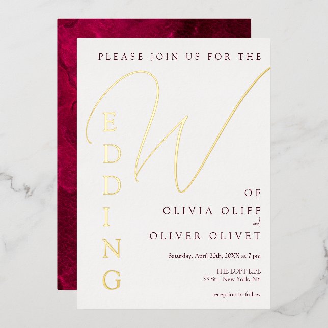 Invitation En Aluminium Mariage Passion Bourgogne (Recto/Verso)