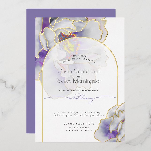 Invitation En Aluminium Mariage | Peine pourpre étonnante (Recto/Verso)