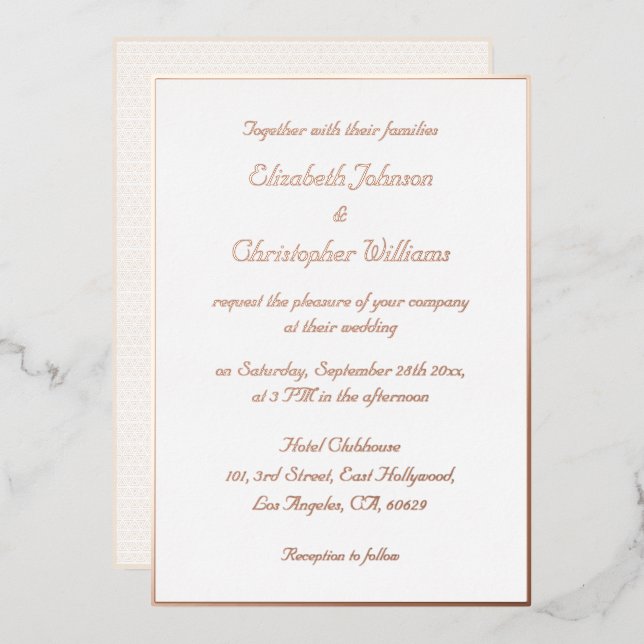 Invitation En Aluminium Mariage Personnalisé Élégant Blanc Or Rose Moderne (Recto/Verso)