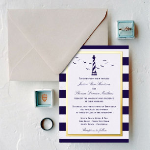 Invitation En Aluminium Mariage Phare Marin Rayure Réel