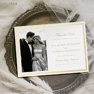 Invitation En Aluminium Mariage photo à double cadre Gold Classic Date de