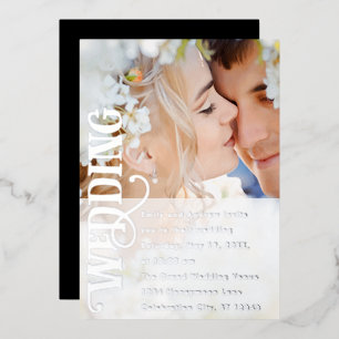 Invitation En Aluminium Mariage Photo Argent Moderne Élégant Vintage