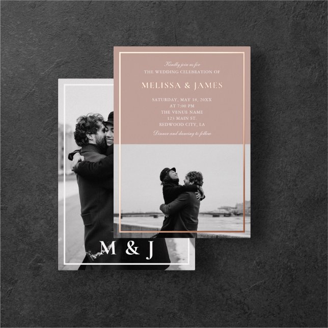 Invitation En Aluminium Mariage photo Brown Elegant Calligraphy (Créateur téléchargé)