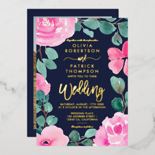 Invitation En Aluminium Mariage photo couleur marine rose gras