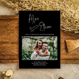 Invitation En Aluminium Mariage Photo de cœur à signature de script minima
