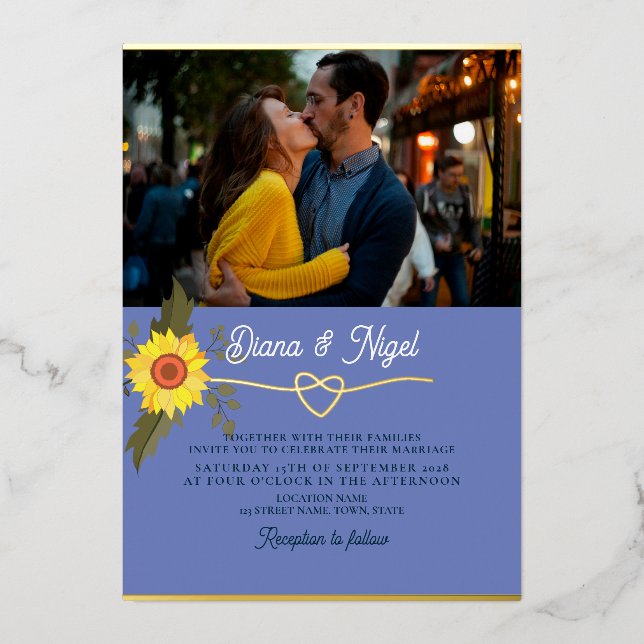 Invitation En Aluminium Mariage photo de tournesol moderne Retro (Recto)