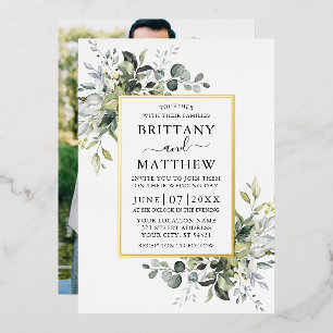 Invitation En Aluminium Mariage Photo de verdure à l'aquarelle Or