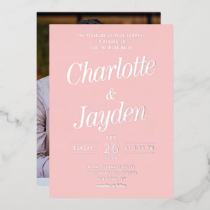 Invitation En Aluminium Mariage photo écriture feuille de rose
