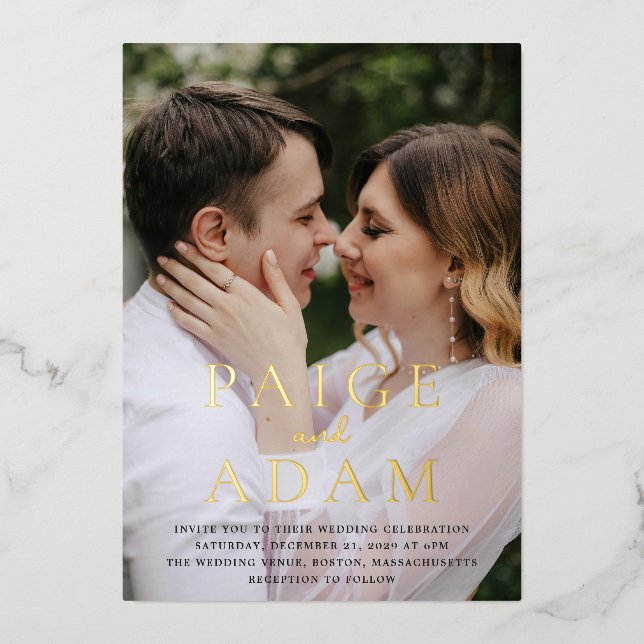 Invitation En Aluminium Mariage Photo Éditorial Moderne (Recto)