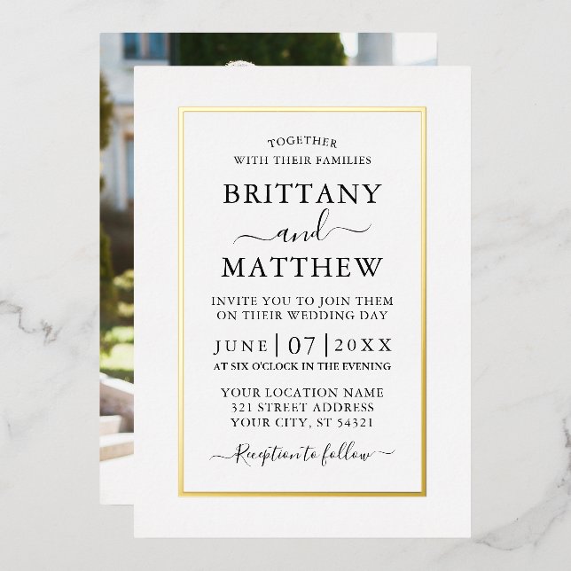 Invitation En Aluminium Mariage photo élégant moderne White Gold (Recto/Verso)