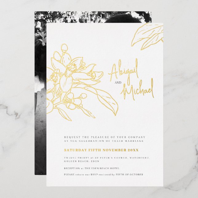 Invitation En Aluminium Mariage photo en fleurs orange (Recto/Verso)