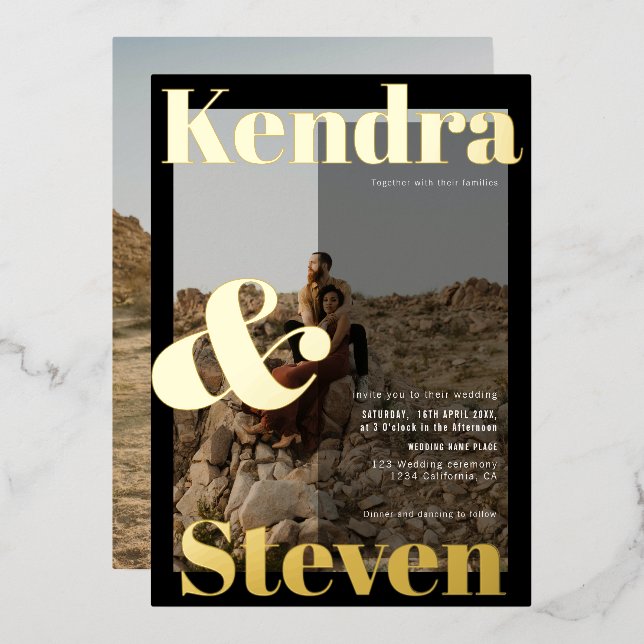 Invitation En Aluminium Mariage photo en noir blanc moderne (Recto/Verso)