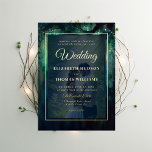 Invitation En Aluminium Mariage photo en or Vins à pendage en forêt enchan<br><div class="desc">Une aquarelle fantaisie illustrant le feuillage luxuriant en vert émeraude, pétillant de lumières féériques et de poussière magique, orne ce printemps le faire-part de mariage photo d'automne avec un thème de forêt enchanté et des détails de feuille d'or. Une invitation élégante et moderne à un mariage de conte de fées....</div>