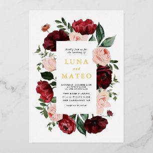Invitation En Aluminium Mariage photo floral de Bourgogne et de Blush