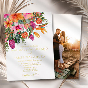 Invitation En Aluminium Mariage Photo Floral Tropical Orange Rose Coloré