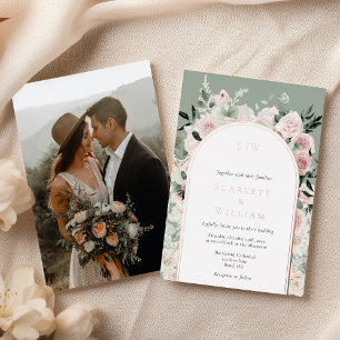 Invitation En Aluminium Mariage photo FOIL Dusty Rose Gold Sage