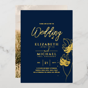 Invitation En Aluminium Mariage PHOTO Gold Disco Tropical Moderne