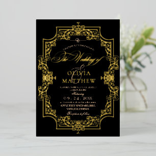 Invitation En Aluminium Mariage photo Gold Foil Elegance Black Script
