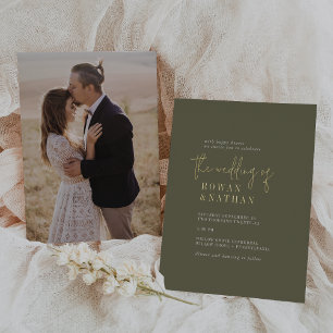 Invitation En Aluminium Mariage photo moderne Chic Gold Foil Olive Green