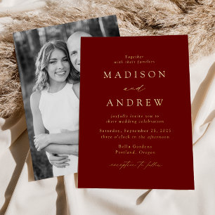 Invitation En Aluminium Mariage photo moderne Elegance Bourgogne et or