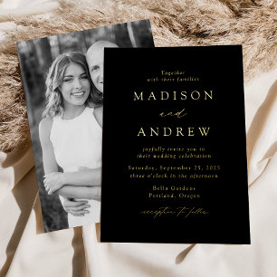 Invitation En Aluminium Mariage photo moderne Elegance noir et or