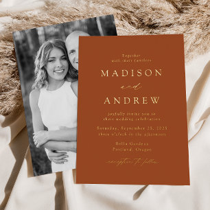 Invitation En Aluminium Mariage photo moderne Elegance Terracotta et Gold