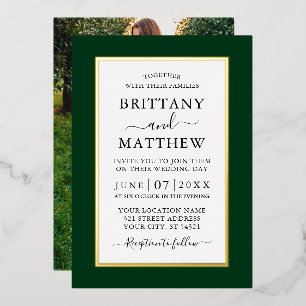 Invitation En Aluminium Mariage photo moderne élégant Vert Or