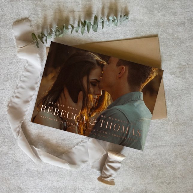 Invitation En Aluminium Mariage photo moderne Rose or (Créateur téléchargé)