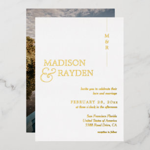 Invitation En Aluminium Mariage photo moderne Simple White Gold