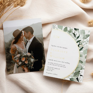 Invitation En Aluminium Mariage photo monogramme or feuille d'eucalyptus