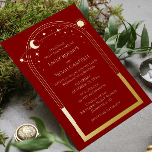 Invitation En Aluminium Mariage photo mystique rouge foncé