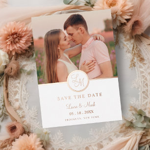 Invitation En Aluminium Mariage Photo Or Rose Doré Fancy Initiales Minimal