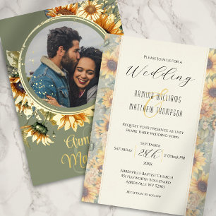 Invitation En Aluminium Mariage photo personnalisé Tournesol Sage Vert