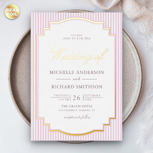 Invitation En Aluminium Mariage Photo Rayé Lavande Or Pastel
